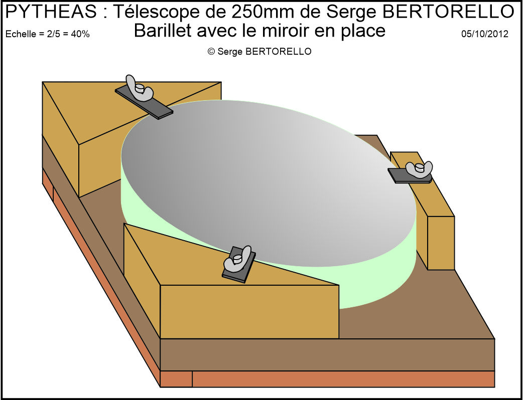 Le miroir en place dans le barillet du tube de Pythas